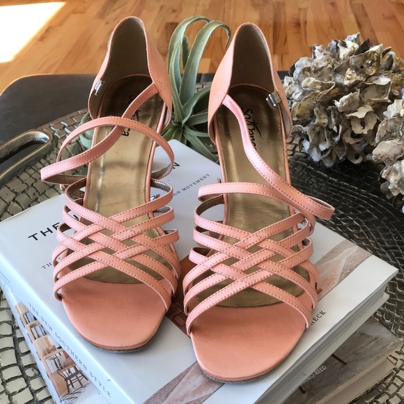 2.5" HEEL SALMON OPEN TOE STRAPPY BALLROOM SHOE - Picture 3 of 12